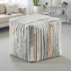 Modern Pouf Ottoman, Multicolor Vertical Striped Jacquard, 16 Inch