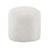 Modern Pouf Ottoman, 16 Inch Round w Fluffy Off White Faux Fur Texture