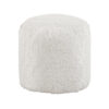Modern Pouf Ottoman, 16 Inch Round w Fluffy Off White Faux Fur Texture