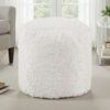 Modern Pouf Ottoman, 16 Inch Round w Fluffy Off White Faux Fur Texture