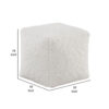Modern Pouf Ottoman, Plush Off White Faux Fur Texture, 16 Inch Square