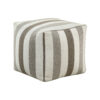 Modern Pouf Ottoman, White and Taupe Striped Jacquard, 16 Inch Square