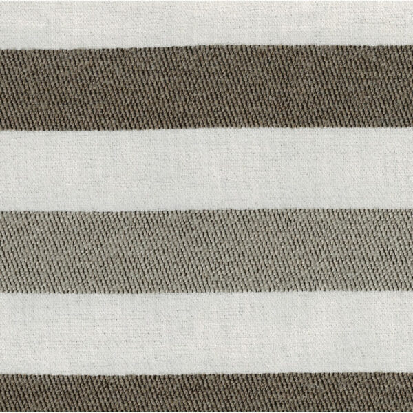 Modern Pouf Ottoman, White and Taupe Striped Jacquard, 16 Inch Square