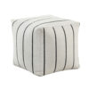 Modern Pouf Ottoman, White Black Striped Jacquard, 16 Inch Square