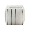 Modern Pouf Ottoman, White Black Striped Jacquard, 16 Inch Square