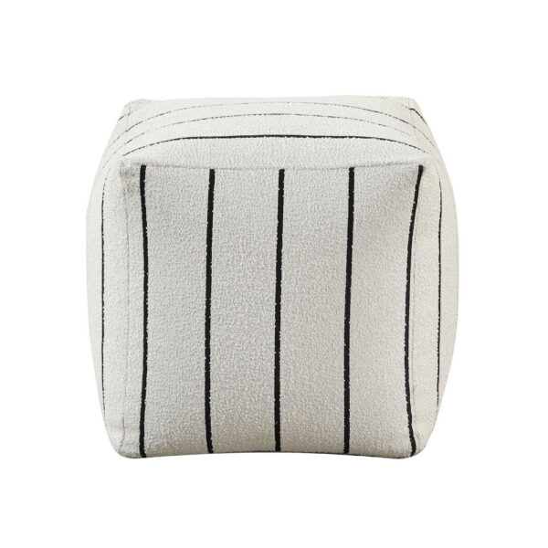 Modern Pouf Ottoman, White Black Striped Jacquard, 16 Inch Square