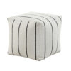 Modern Pouf Ottoman, White Black Striped Jacquard, 16 Inch Square