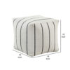 Modern Pouf Ottoman, White Black Striped Jacquard, 16 Inch Square