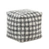 Modern Pouf Ottoman, White Black Checkered Jacquard, 16 Inch Square
