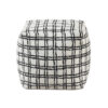 Modern Pouf Ottoman, White Black Checkered Jacquard, 16 Inch Square