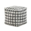 Modern Pouf Ottoman, White Black Checkered Jacquard, 16 Inch Square