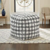 Modern Pouf Ottoman, White Black Checkered Jacquard, 16 Inch Square