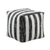 Modern Pouf Ottoman, Black White Wide Striped Jacquard, 16 Inch Square