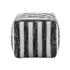 Modern Pouf Ottoman, Black White Wide Striped Jacquard, 16 Inch Square
