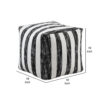 Modern Pouf Ottoman, Black White Wide Striped Jacquard, 16 Inch Square