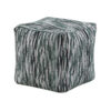 Modern Pouf Ottoman, Green White Curved Striped Jacquard, 16in Square