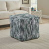 Modern Pouf Ottoman, Green White Curved Striped Jacquard, 16in Square