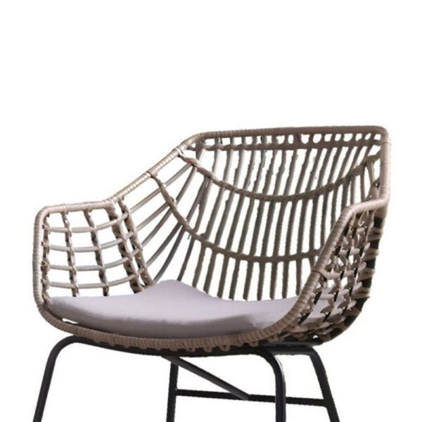 Niya Outdoor Patio Chair Set of 4, Natural Brown Rattan, Black Steel