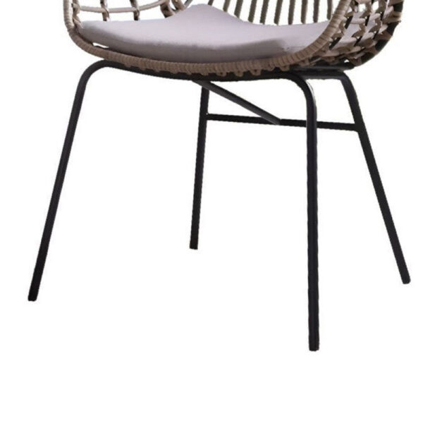 Niya Outdoor Patio Chair Set of 4, Natural Brown Rattan, Black Steel