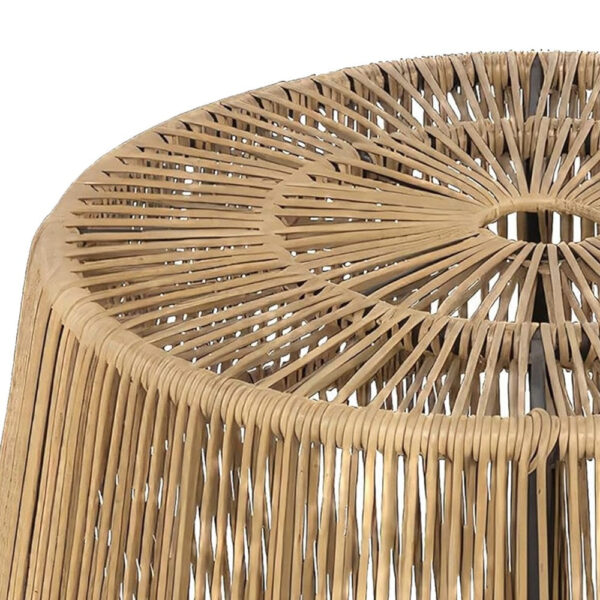 Zyan Outdoor Coffee Table, 22 Inch Natural Brown Rattan Wicker, Steel Frame