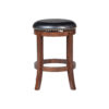 Ovi 24 Inch Wooden Swivel Counter Stool, Faux Leather Seat, Walnut Brown