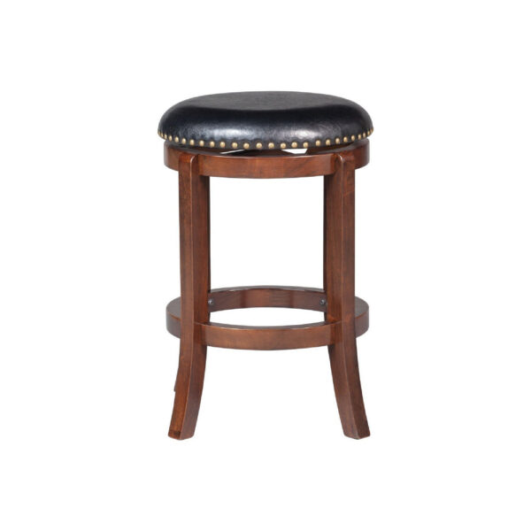 Ovi 24 Inch Wooden Swivel Counter Stool, Faux Leather Seat, Walnut Brown