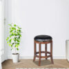 Ovi 24 Inch Wooden Swivel Counter Stool, Faux Leather Seat, Walnut Brown