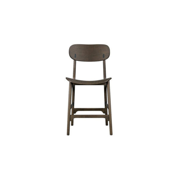 Seln 24 Inch Counter Stool Chair, Curved Seat, Open Back, Dark Gray Wood