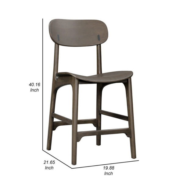 Seln 24 Inch Counter Stool Chair, Curved Seat, Open Back, Dark Gray Wood
