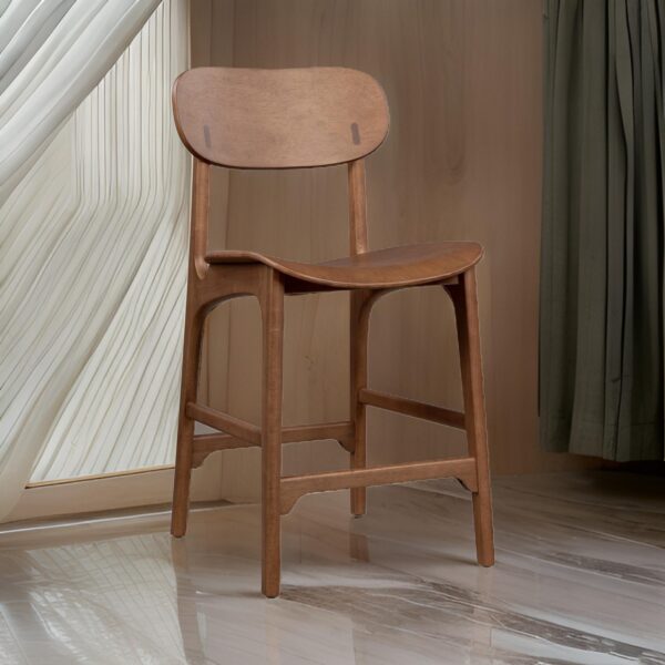 Seln 24 Inch Counter Stool Chair, Curved Seat, Open Back, Dark Brown Wood