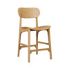 Seln 24 Inch Counter Stool Chair, Curved Seat, Open Back, Light Brown Wood