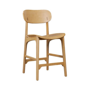 Seln 24 Inch Counter Stool Chair, Curved Seat, Open Back, Light Brown Wood