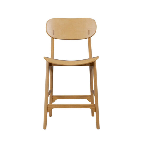 Seln 24 Inch Counter Stool Chair, Curved Seat, Open Back, Light Brown Wood