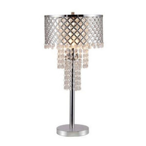 Denise 29 Inch Table Lamp, Glass, Metal Frame, Mesh Shade, Crystals, Gold