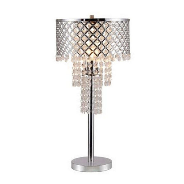 Denise 29 Inch Table Lamp, Glass, Metal Frame, Mesh Shade, Crystals, Gold