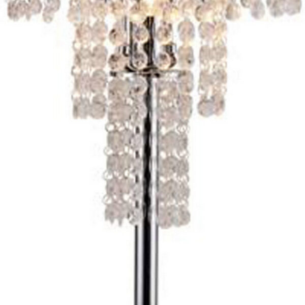 Denise 29 Inch Table Lamp, Glass, Metal Frame, Mesh Shade, Crystals, Gold