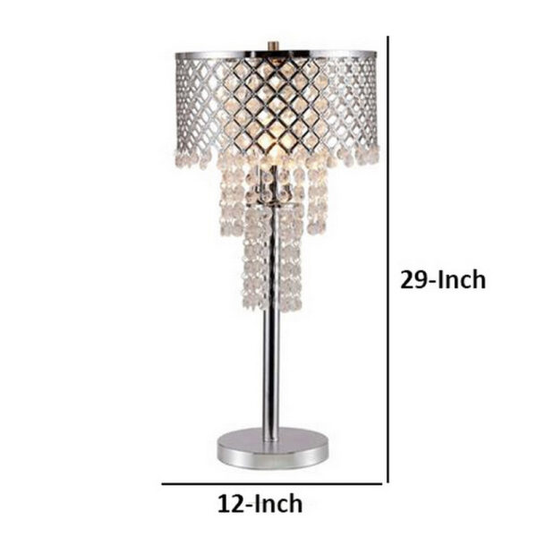 Denise 29 Inch Table Lamp, Glass, Metal Frame, Mesh Shade, Crystals, Gold