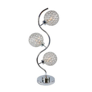 Denise 32 Inch Table Lamp, Metal Frame, Round Base Glass, Crystals, Silver