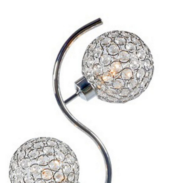 Denise 32 Inch Table Lamp, Metal Frame, Round Base Glass, Crystals, Silver