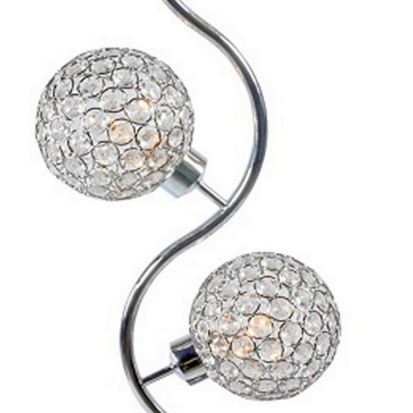 Denise 32 Inch Table Lamp, Metal Frame, Round Base Glass, Crystals, Silver