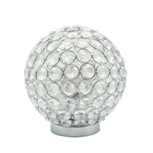 Denise 9 Inch Table Lamp, Round Metal Base, Crystal Ball Shade, Silver