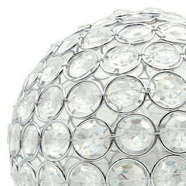 Denise 9 Inch Table Lamp, Round Metal Base, Crystal Ball Shade, Silver