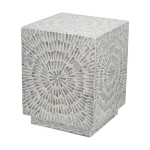 18 Inch Modern Capiz Accent Table Stool, Square, Gray Starburst Pattern