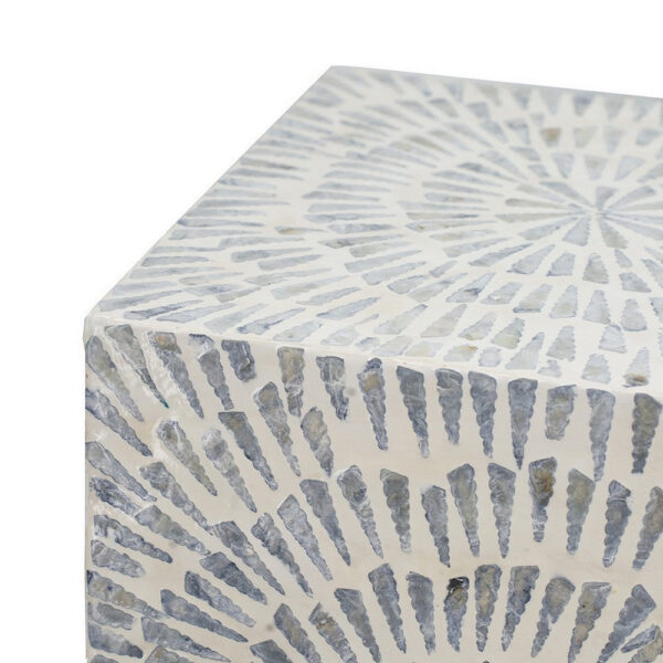 18 Inch Modern Capiz Accent Table Stool, Square, Gray Starburst Pattern