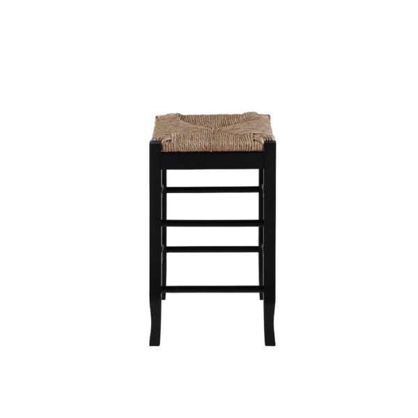 Chris 24 Inch Counter Stool with Wood Frame, Handwoven Rush Seat, Black
