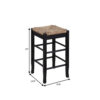 Chris 24 Inch Counter Stool with Wood Frame, Handwoven Rush Seat, Black