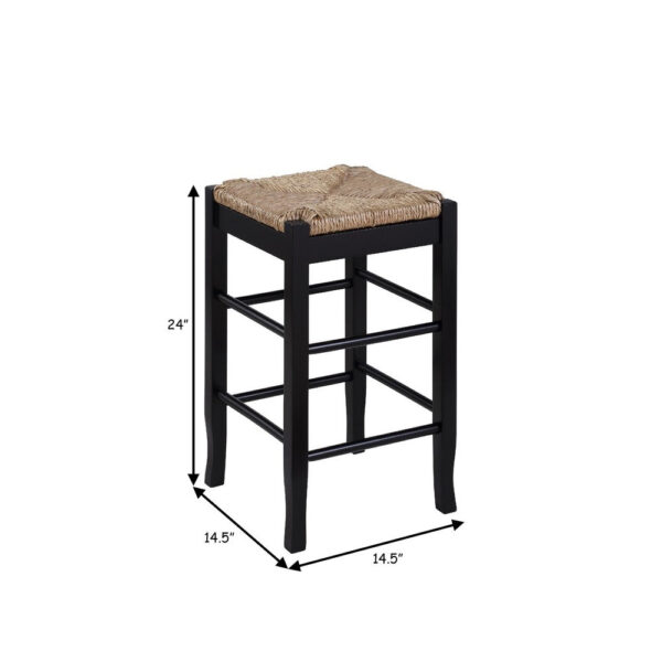 Chris 24 Inch Counter Stool with Wood Frame, Handwoven Rush Seat, Black