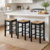 Chris 24 Inch Counter Stool with Wood Frame, Handwoven Rush Seat, Black