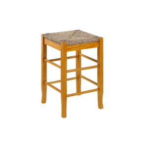 Chris 24 Inch Counter Stool with Wood Frame, Handwoven Rush Seat, Oak Brown