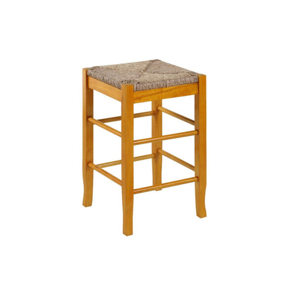 Chris 24 Inch Counter Stool with Wood Frame, Handwoven Rush Seat, Oak Brown